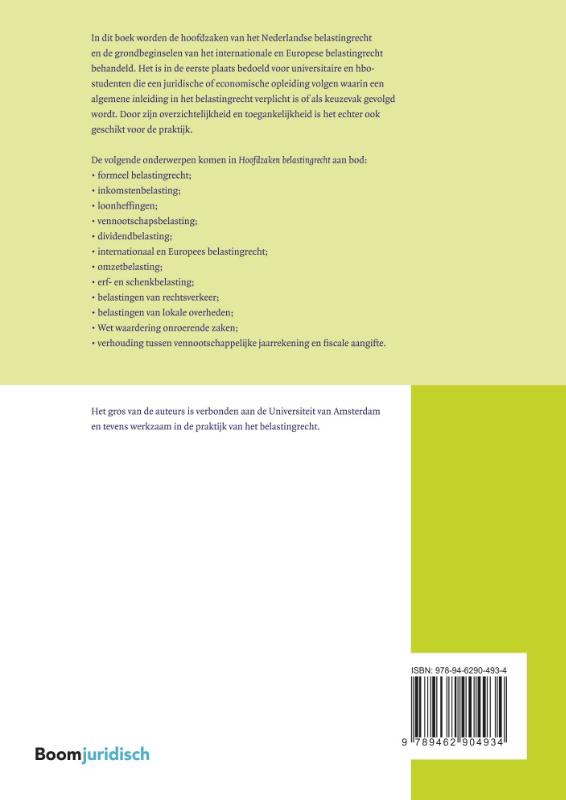 Achterkant van Hoofdzaken belastingrecht