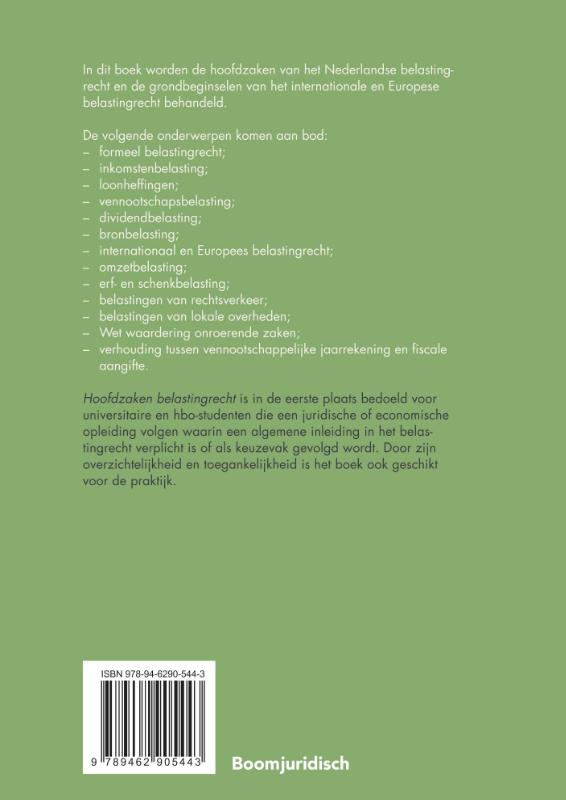 Achterkant van Hoofdzaken belastingrecht