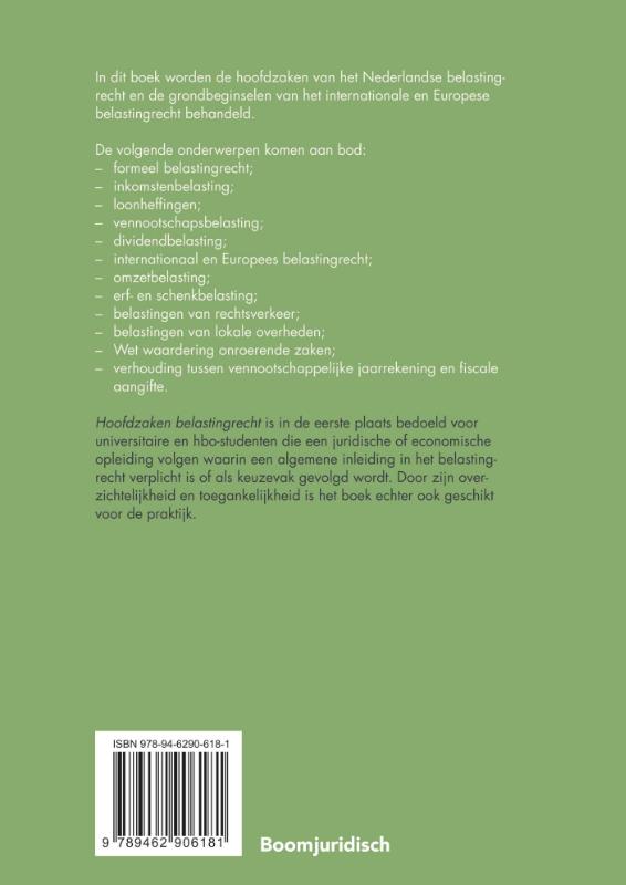 Achterkant van Hoofdzaken belastingrecht