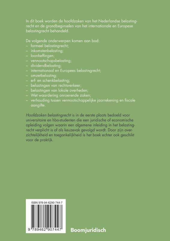 Achterkant van Hoofdzaken belastingrecht