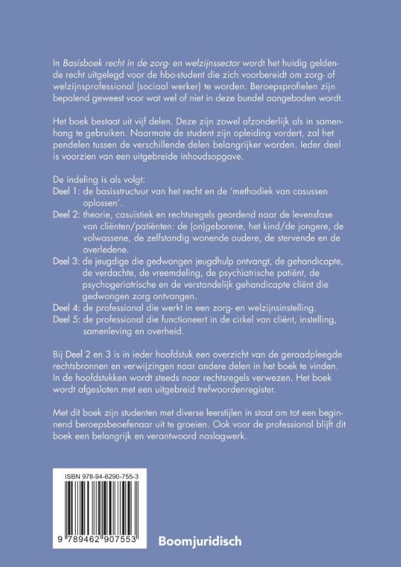 Achterkant van Basisboek recht in de zorg- en welzijnssector 2020-2021