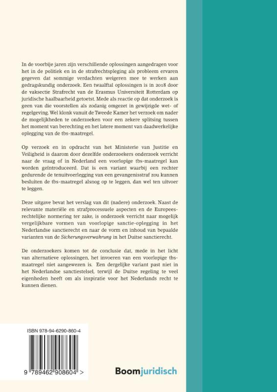 Achterkant van Voorlopige tbs-oplegging als bijdrage aan de oplossing van de weigeraarsproblematiek