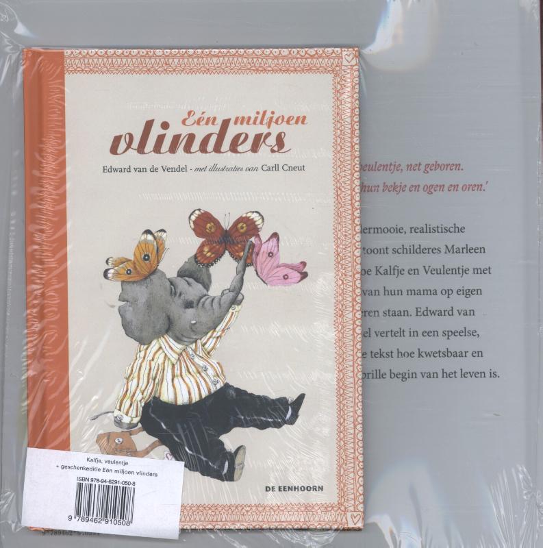 Achterkant van Kalfje, veulentje + feesteditie Eén miljoen vlinders