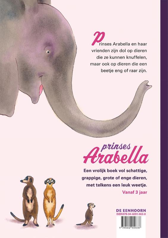 Achterkant van Prinses Arabella's schattige, grappige, grote, enge dierenboek