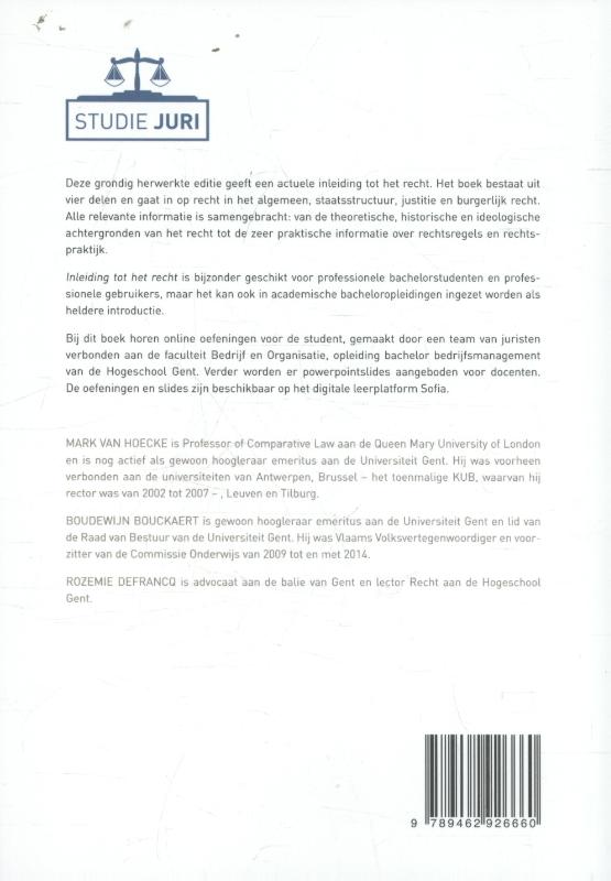 Achterkant van Inleiding tot het recht