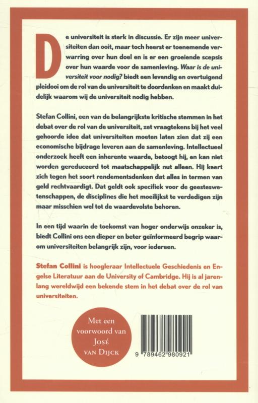 Achterkant van Waar is de universiteit voor nodig?