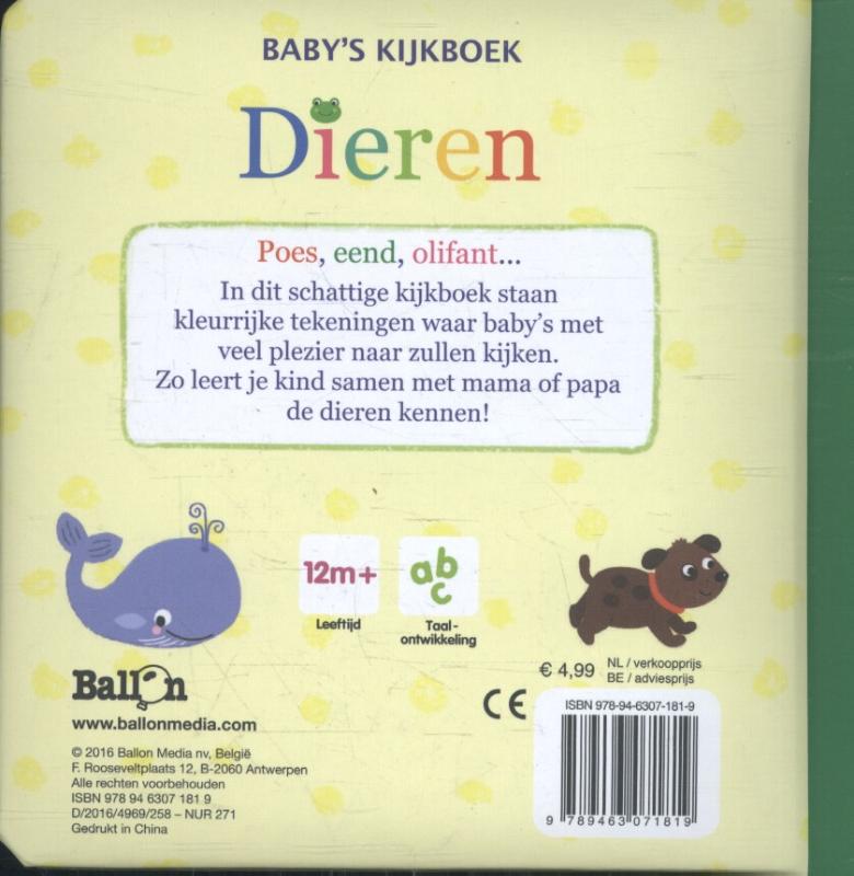 Achterkant van Baby's kijkboek: dieren