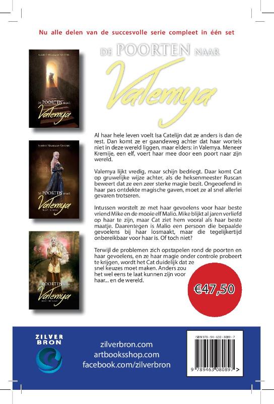 Achterkant van De poorten naar Valemya trilogie