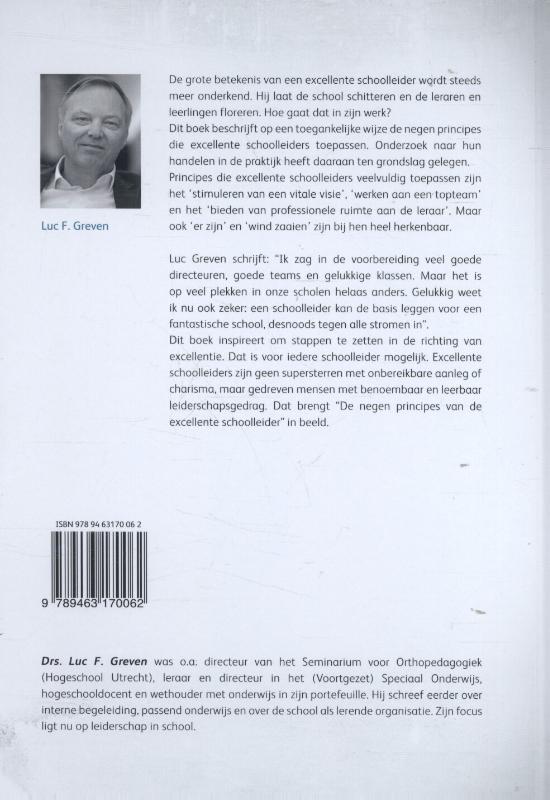 Achterkant van De 9 principes van de excellente schoolleider