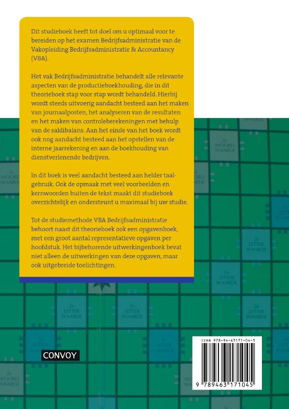 Achterkant van VBA Bedrijfsadministratie met resultaat Theorieboek