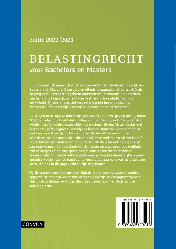 Achterkant van Belastingrecht voor Bachelors en Masters Opgavenboek 2022-2023