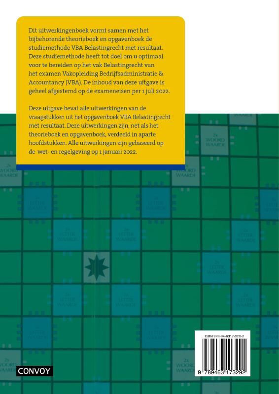 Achterkant van VBA Belastingrecht met resultaat Uitwerkingenboek 2022-2023