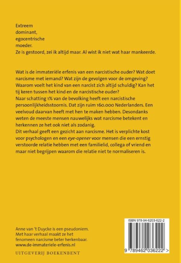 Achterkant van De immateriële erfenis van een narcist