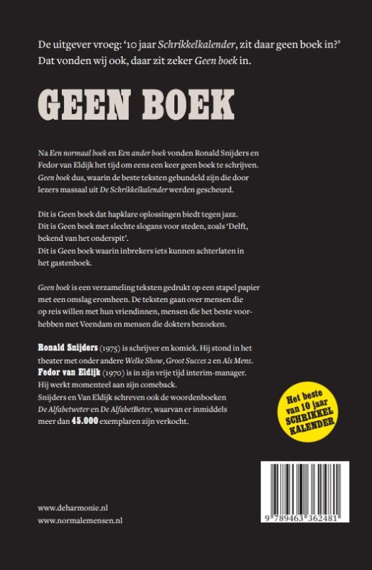 Achterkant van Geen boek