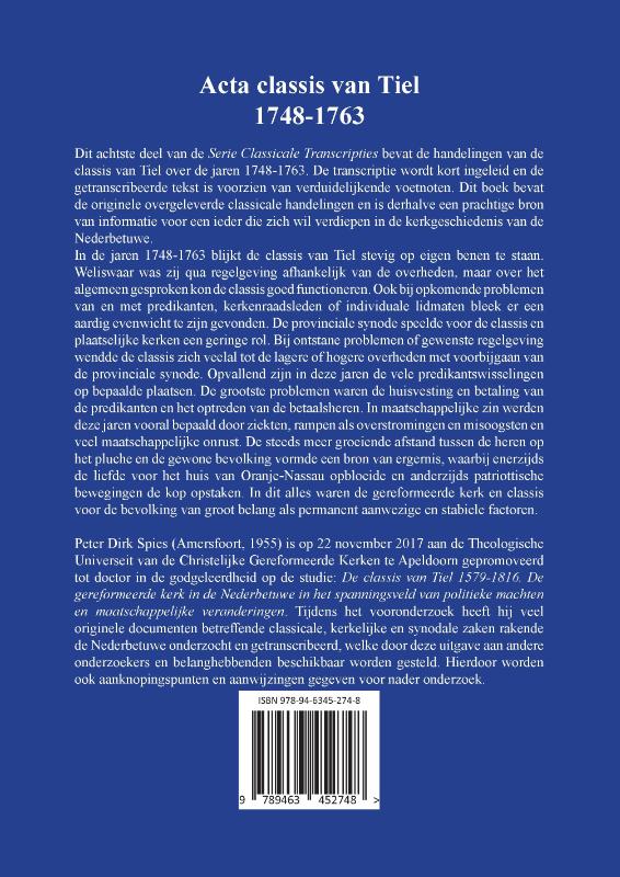 Achterkant van Acta classis van Tiel 1748-1763