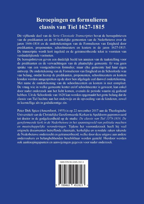 Achterkant van Beroepingen en formulieren classis van Tiel 1627-1815