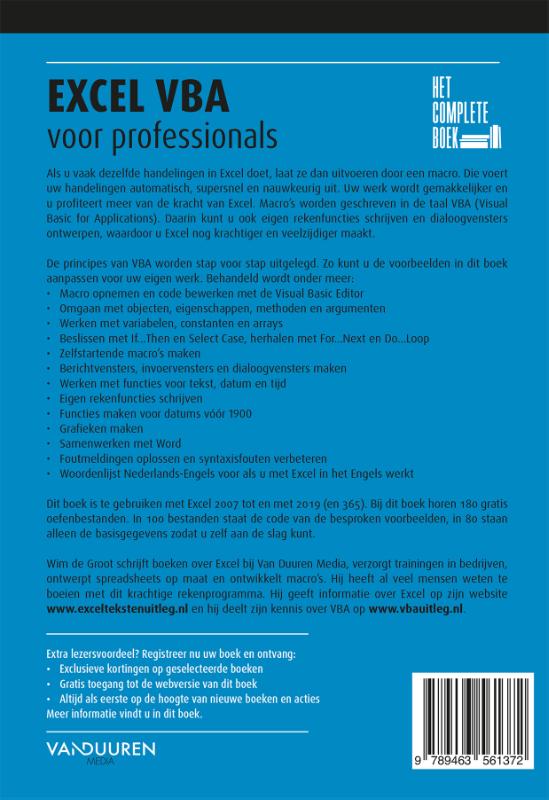 Achterkant van Het Complete Boek: Excel VBA voor professionals, 3e editie