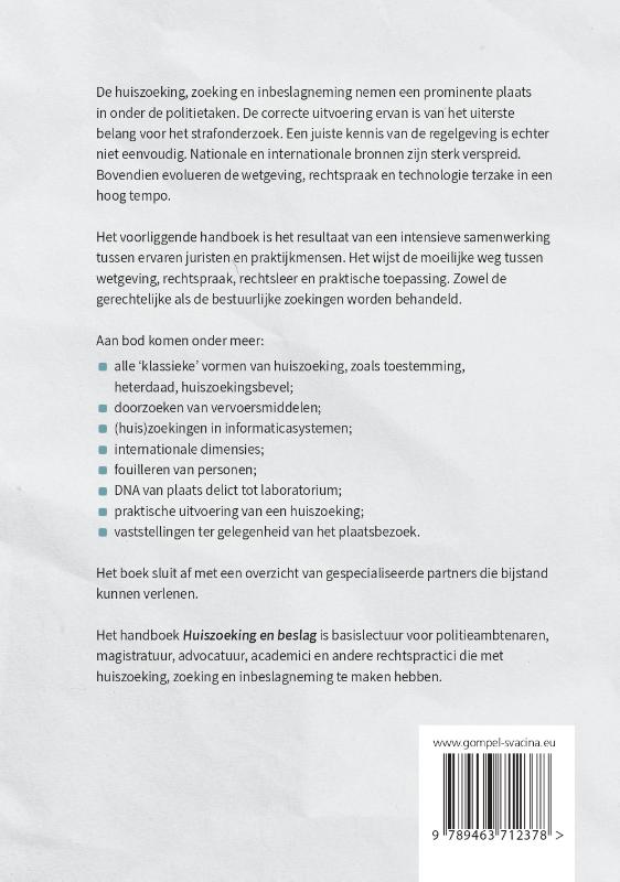 Achterkant van Huiszoeking en beslag