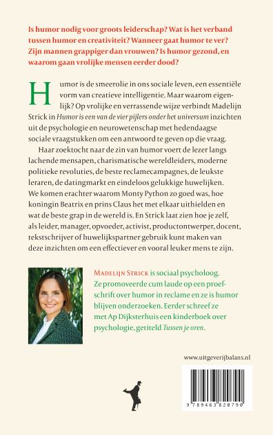 Achterkant van Humor is een van de vier pijlers onder het universum