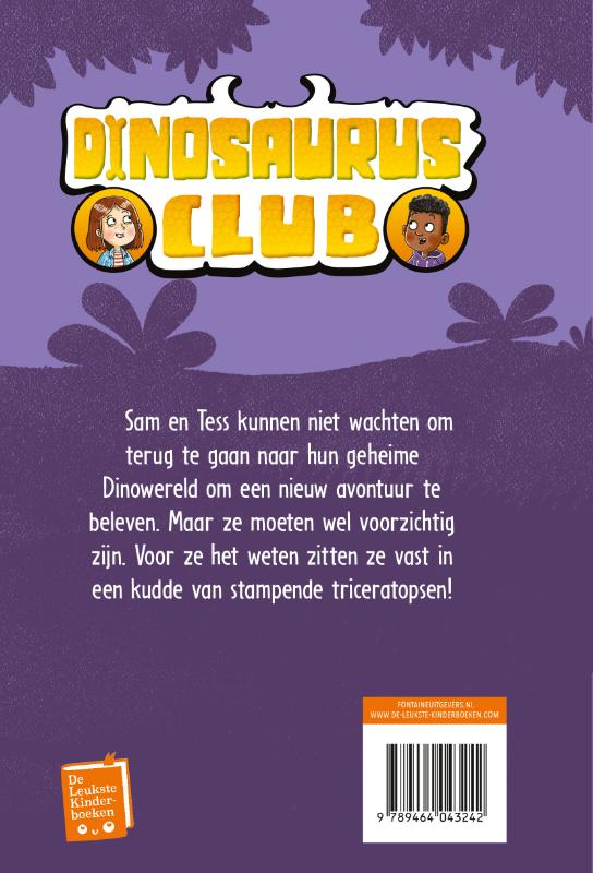Achterkant van Op de vlucht met de Triceratops