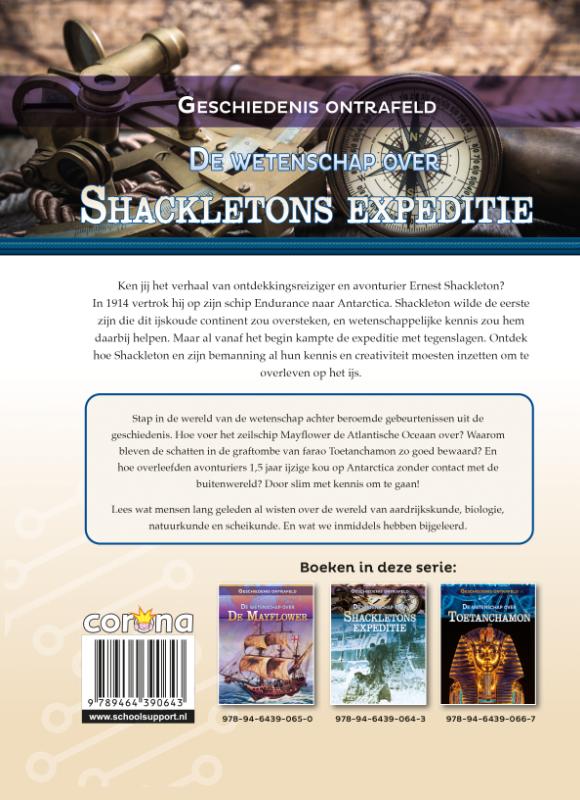 Achterkant van De wetenschap over Shackletons expeditie