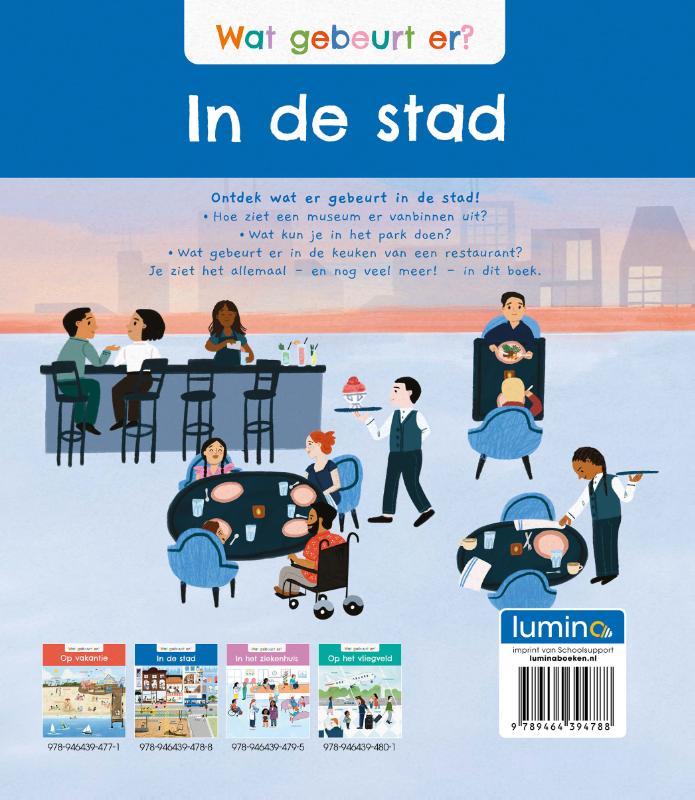 Achterkant van Wat gebeurt er? In de stad