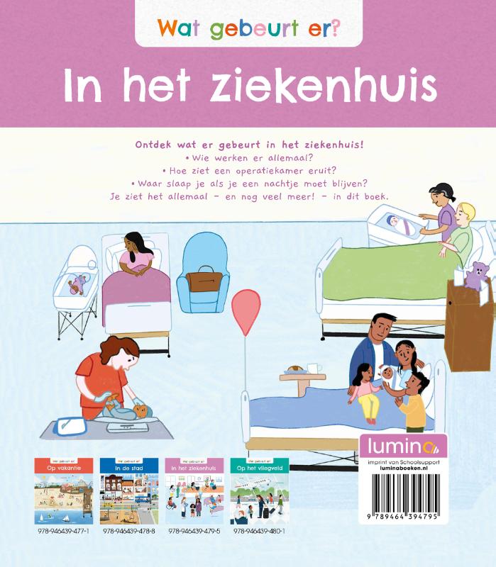 Achterkant van Wat gebeurt er? In het ziekenhuis