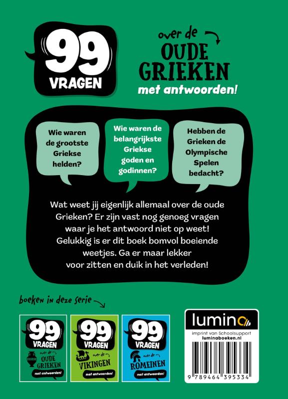 Achterkant van 99 vragen over de Oude Grieken