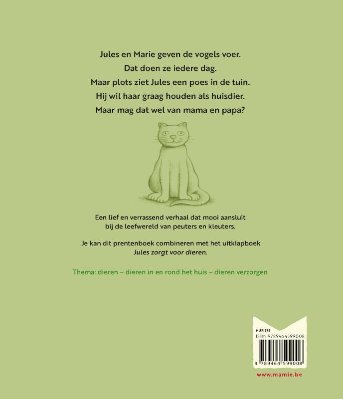 Achterkant van Jules vindt een poes in de tuin
