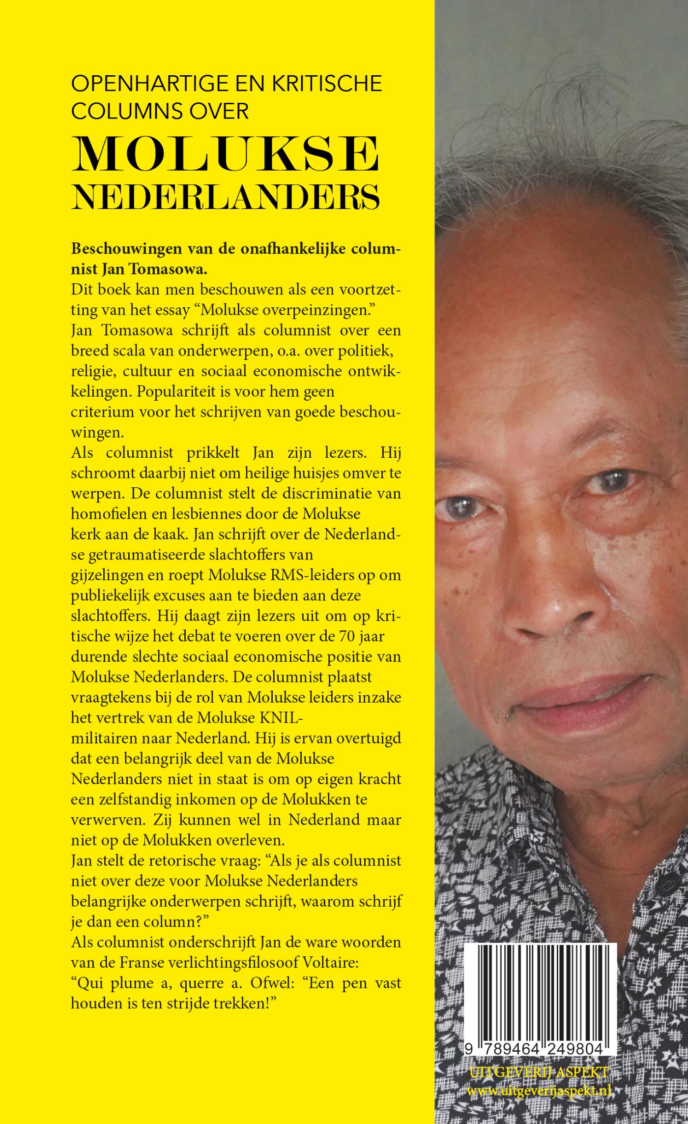Achterkant van Openhartige en kritische columns over Molukse Nederlanders