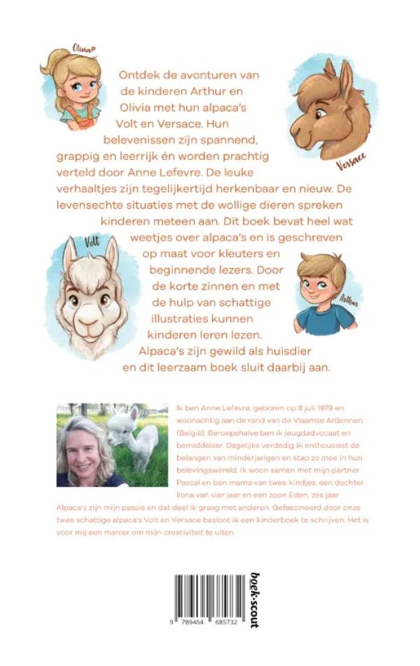 Achterkant van Arthur, Olivia en de alpaca's