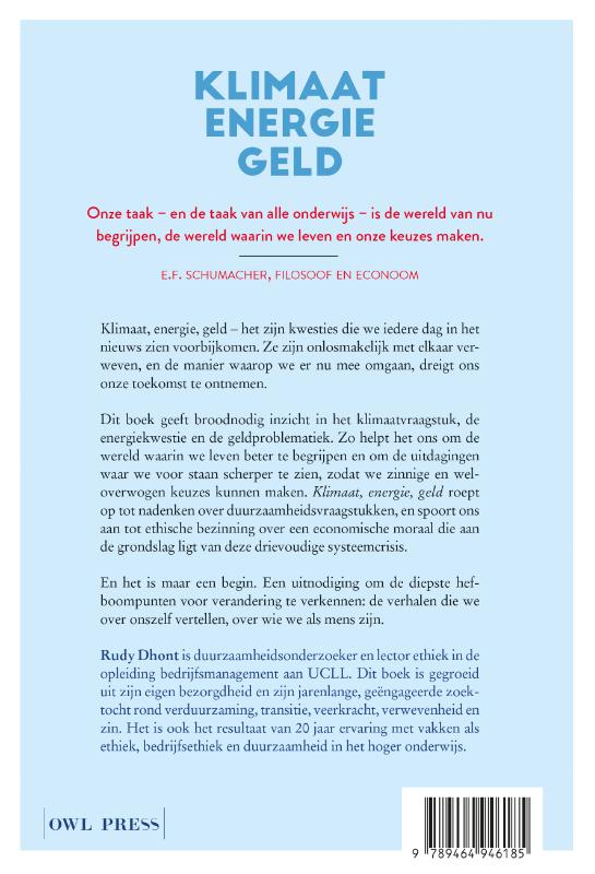 Achterkant van Klimaat, energie, geld