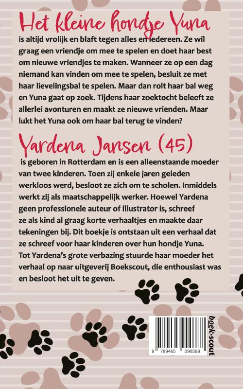 Achterkant van De avonturen van Yuna, de kleine hond met haar grote mond