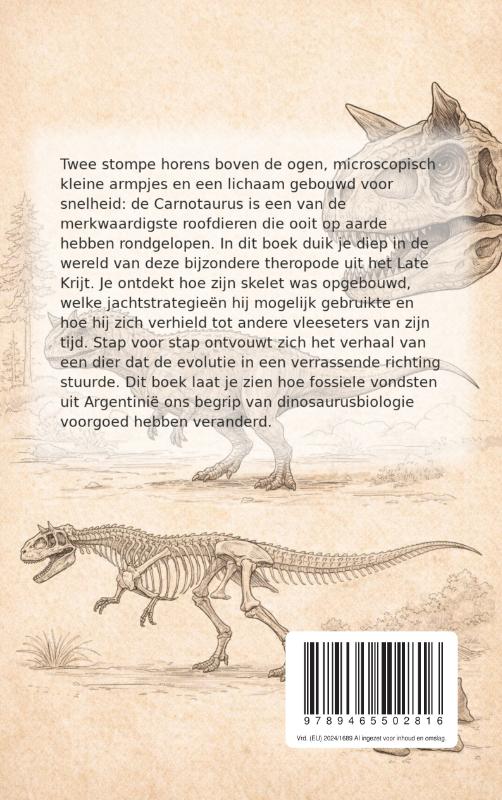 Achterkant van Alles over de Carnotaurus