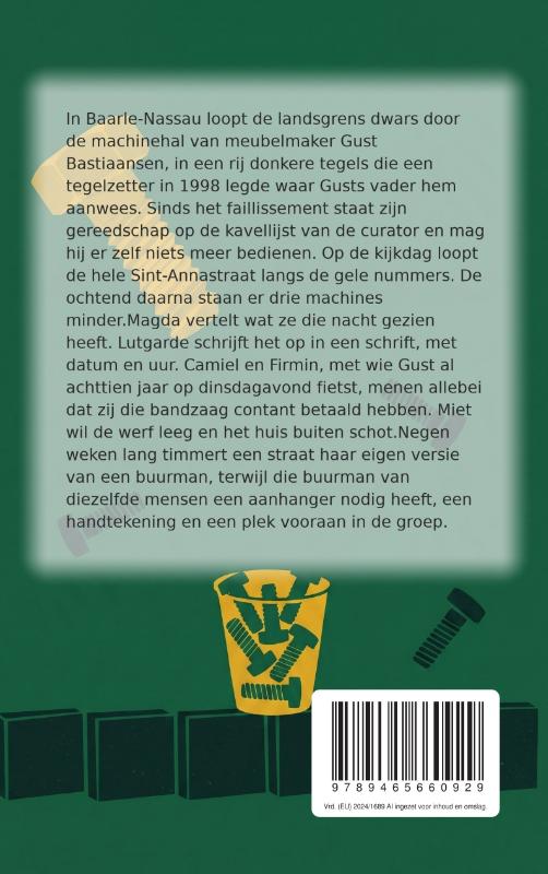 Achterkant van Vier bouten in een plastic bekertje