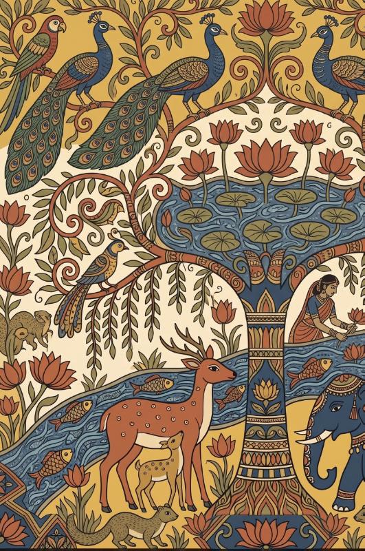Achterkant van Madhubani-schilderingen