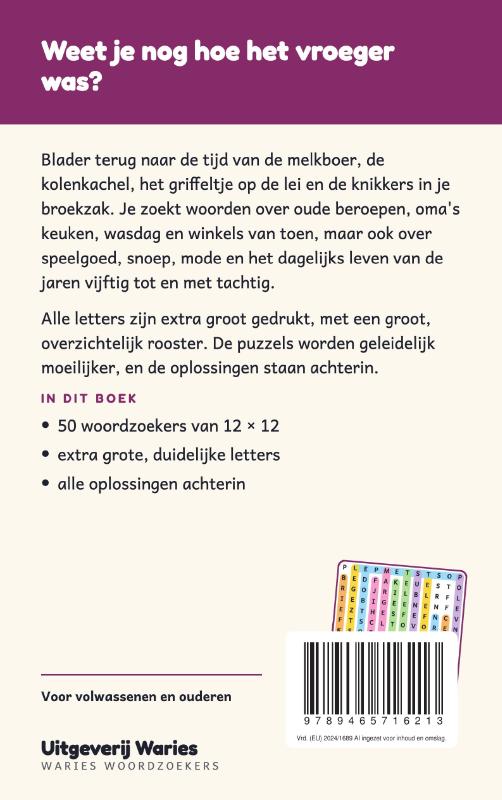 Achterkant van Woordzoeker Vroeger Groot Letter