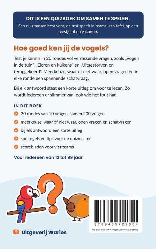Achterkant van De grote vogelquiz