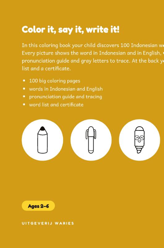 Achterkant van My First 100 Words in Indonesian – At School