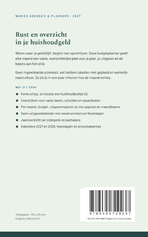 Achterkant van Budgetplanner 2027