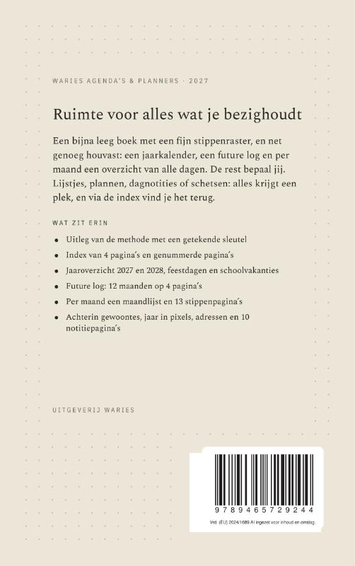Achterkant van Bullet Journal 2027
