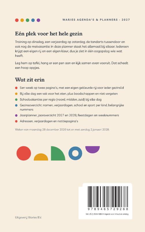 Achterkant van Gezinsplanner 2027