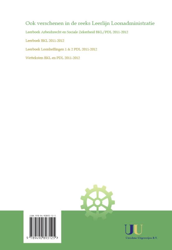 Achterkant van Leerboek Arbeidsrecht en Sociale Zekerheid BKL / PDL 2011-2012