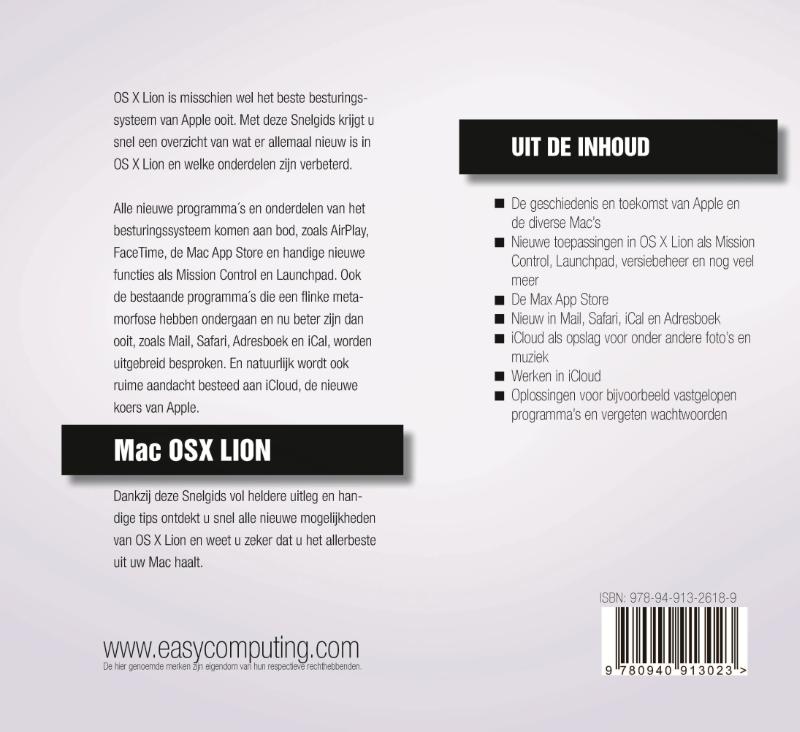 Achterkant van Snelgids OS X Lion