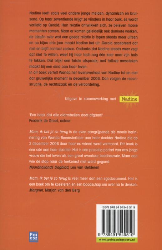 Achterkant van Mam ik bel je zo terug