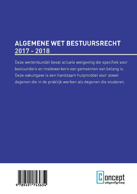 Achterkant van Algemene wet bestuursrecht 2017-2018