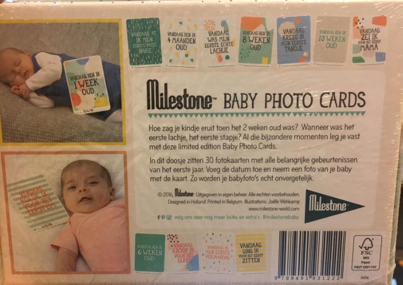 Achterkant van Baby photo cards cotton candy/ display met 6 losse set