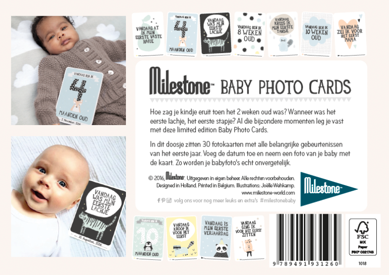 Achterkant van Baby photo cards over the moon
