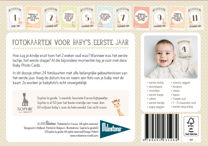 Achterkant van Baby photo cards Sophie la girafe