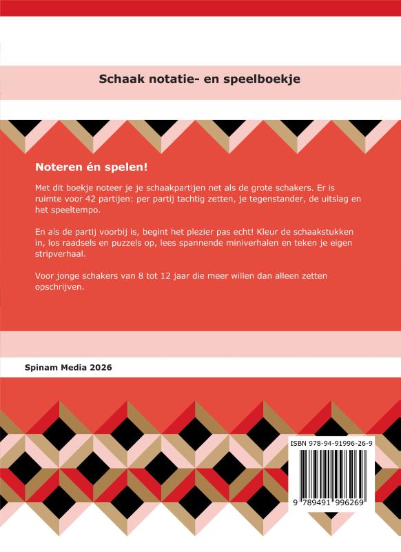 Achterkant van Schaak notatie- en speelboekje